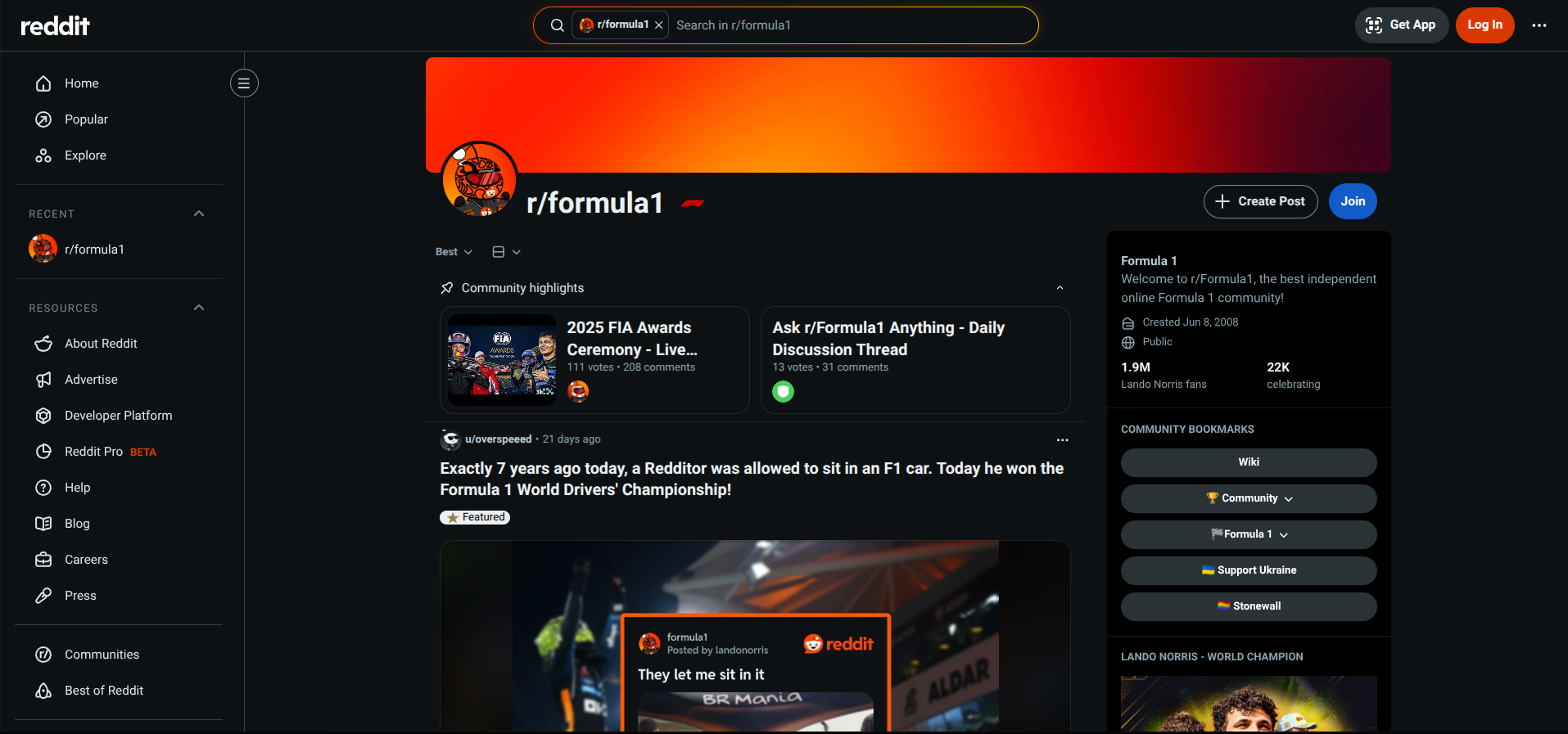 Screenshot style Reddit F1 community graphic